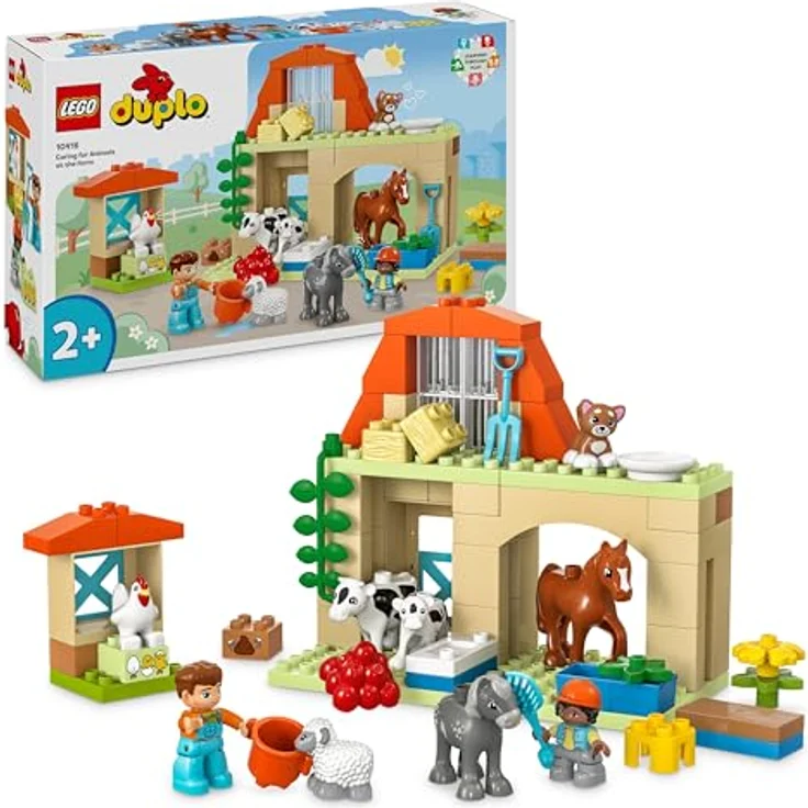 LEGO DUPLO Town Tierpflege auf dem Bauernhof, Spielzeug für Kinder ab 2 Jahre, mit Bauernhoftiere-Figuren für Rollenspiele, darunter Pferd, Kuh und Schaf, Lernspielzeug für Mädchen und Jungen 10416 – Bild 1