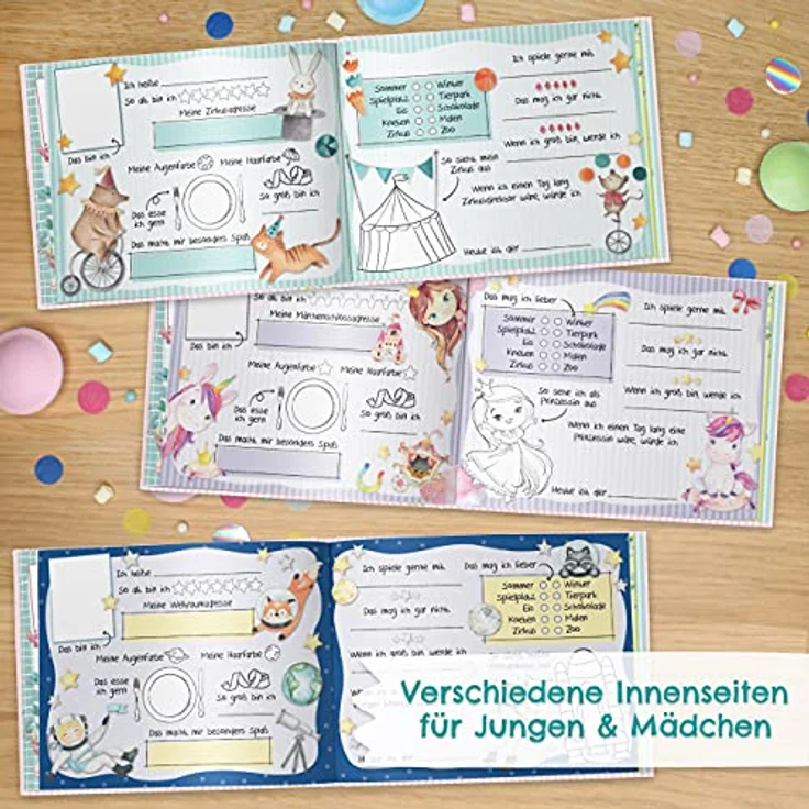 Papierdrachen Hochwertiges Freundebuch für Kinder - Kindergartenfreunde - Rosa - Poesiealbum mit Meerjungfrau, Prinzessin & Dinos - für 27 Freunde - buntes kindgerechtes Design – Bild 5