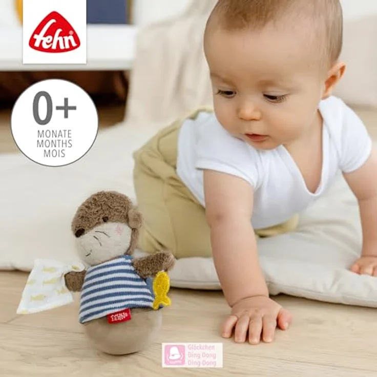 Fehn Greifspielzeug Otter Theo, Mini-Stehauf Otter mit Glöckchen und Stehauf-Funktion, für Babys ab 0 Monaten – Bild 3