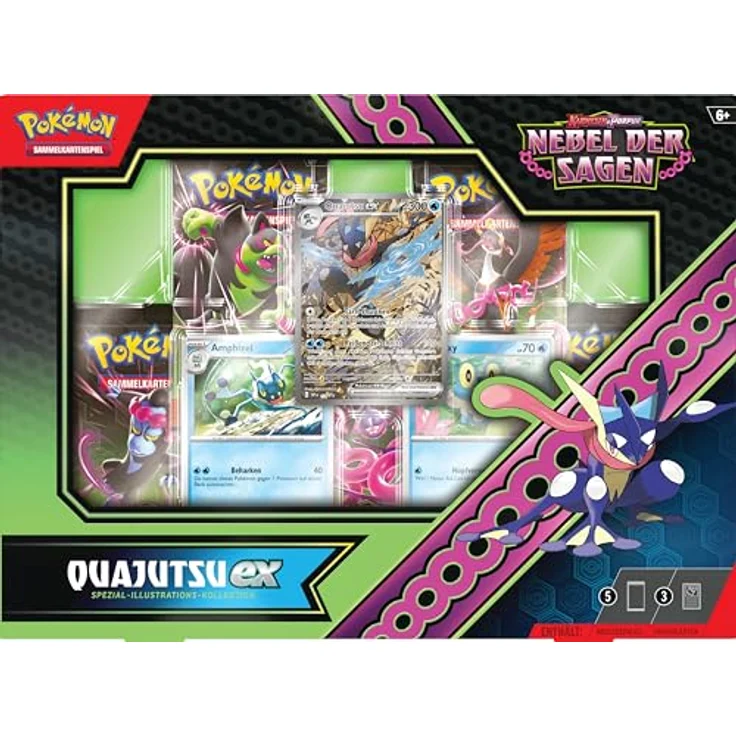 Pokémon Spezial-Illustrations-Kollektion Karmesin & Purpur – Nebel der Sagen: Quajutsu-ex (1 holografische Vollbild-Promokarte, 2 holografische Karten & 5 Boosterpacks) – Bild 2