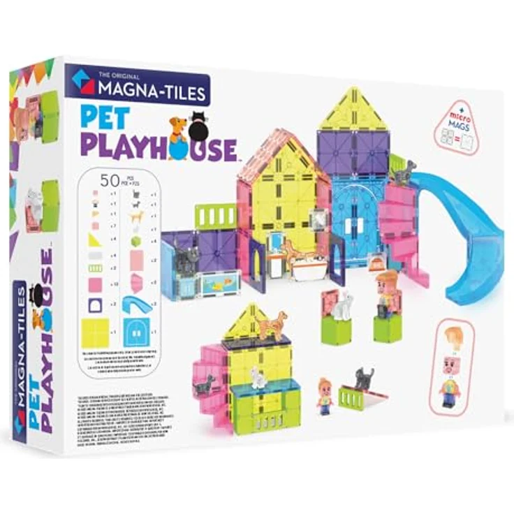 MAGNA-TILES Pet Playhouse 50-teiliges Magnetbauset mit beliebten Haustierfiguren und Rutschenstück, ideal für kinderfreundliches Spielen – Bild 2