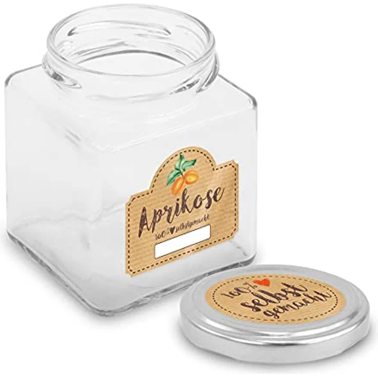 itenga Marmeladen Etikett Aprikose, selbstgemachte Sticker aus braunem Haftpapier, 20 Aufkleber (10 rund, 10 rechteckig) für Einmachgläser und Geschenke – Bild 3