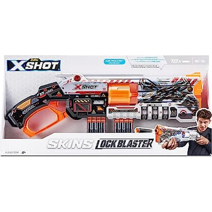XShot Lock Blaster 8 Schuss, Blaster mit Locking Funktion und 27m Reichweite, blau