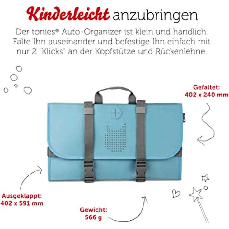 Tonies Auto Organizer - hellblau mit Mini Tasche Pirat, für 8 Tonies, Maße 40,2 x 50,1 cm ausgeklappt – Bild 2