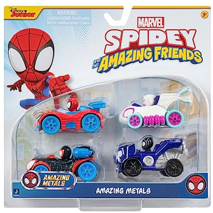 Jazwares Spidey Amazing Metals Car 4 PK, Spielzeugautos mit Spider-Man Motiven aus Metall – Bild 1