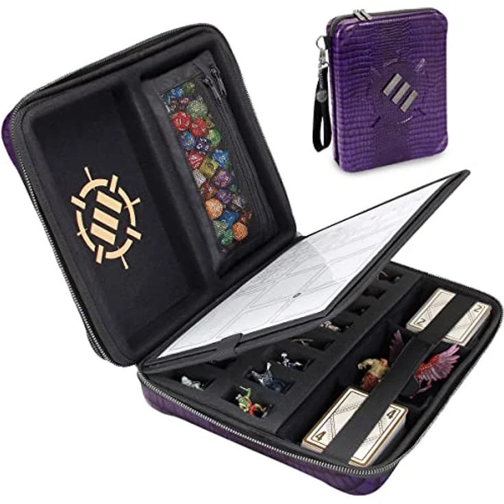 ENHANCE RPG-Organizer-Etui, Sammleredition – DND-Ordner mit Charakterbogenhalter, Würfelrollbereich, herausnehmbarer Stifttasche und Miniatur-Schaumstoffablage, Drachen Lila – Bild 1