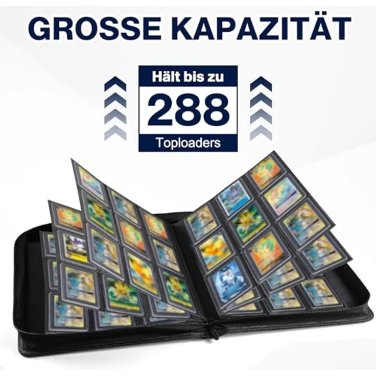 khlerox Toploader Sammelkarten Album für 360 Karten, inkl. 108 Toploader und 100 Kartenhüllen, wasserabweisend, schwarz – Bild 4