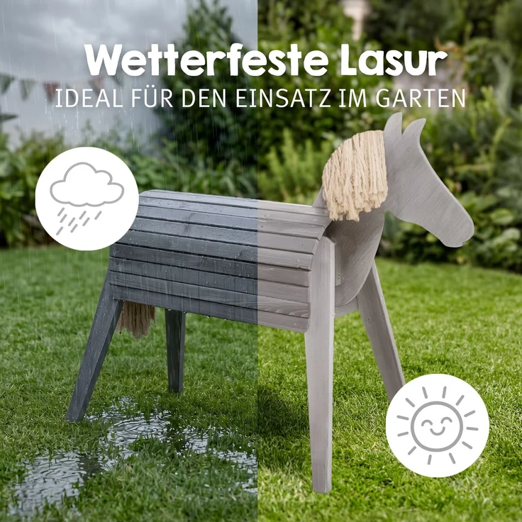 roba Outdoorpferd aus Massivholz - Wetterfestes Holzpferd für den Garten - Voltigierpferd zum Reiten, Klettern und Turnen - Holzspielgerät - Grau lasiert – Bild 5