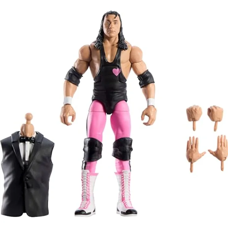 WWE Mattel Elite-Kollektion Bret Hart Actionfigur, Premium-Live-Event Set, Wrestlemania mit Howard Finkel Build-A-Figure-Teilen