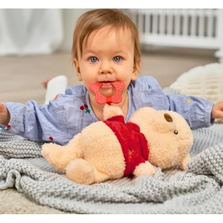 Simba Toys Disney Winnie Puuh Plüschfigur mit Beißhilfe, weiches Kuscheltier für Babys, rot – Bild 5
