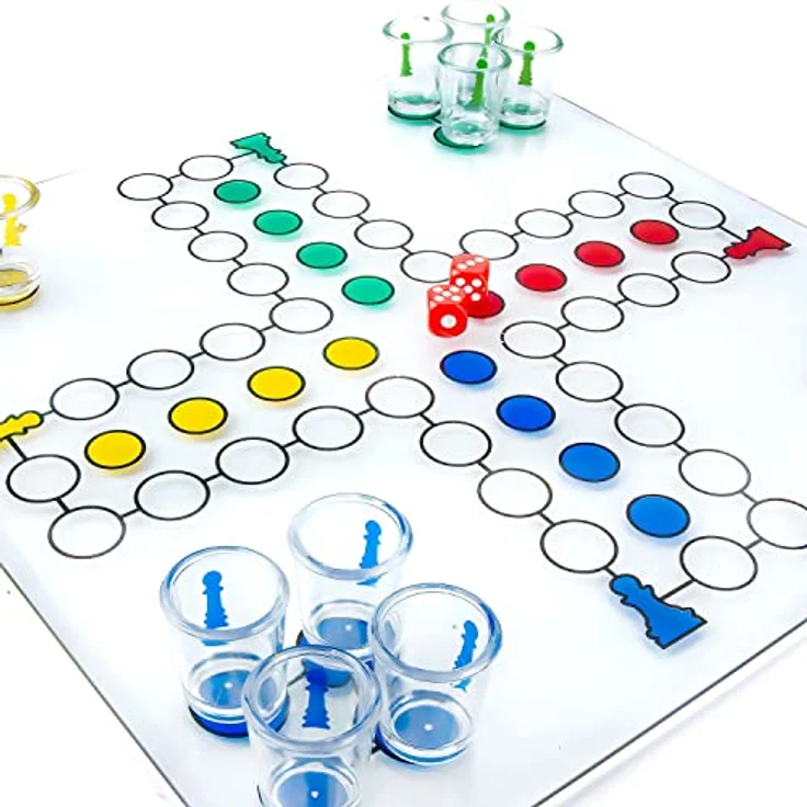 GOODS+GADGETS Drinking Ludo Spiel Partyspiel für Erwachsene Würfel & 16 Shotgläser lustiges Trinkspiel – Bild 3