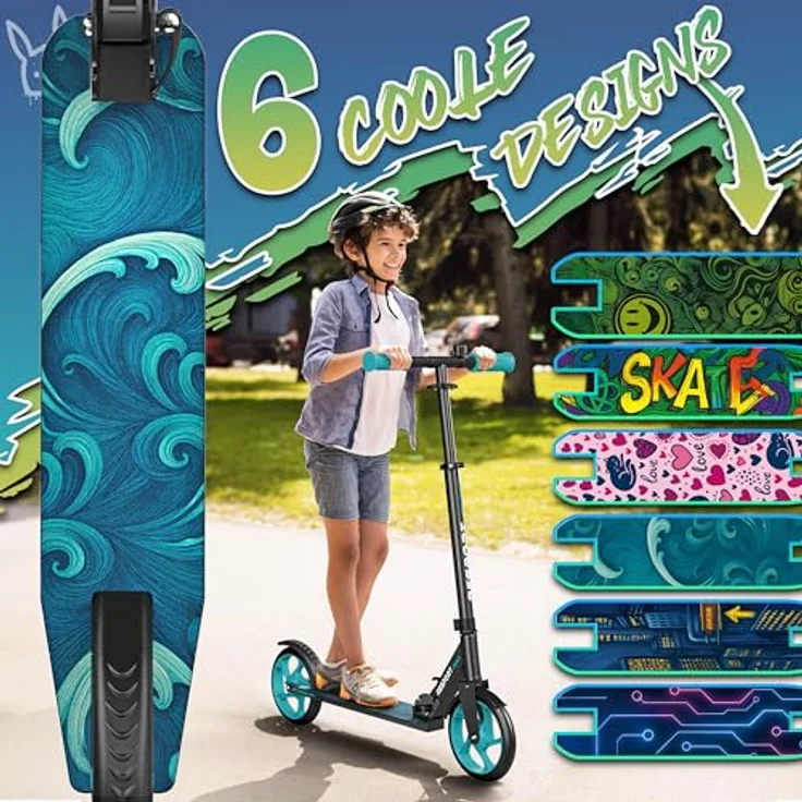 RE:SPORT Cityroller RE:SPORT® Trailz, höhenverstellbarer & klappbarer Scooter mit 200mm Rädern, LED, Klingel und Tragegurt, belastbar bis 100 kg – Bild 6