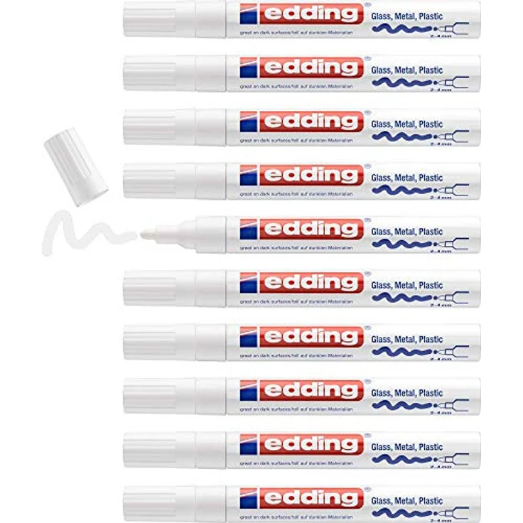 edding 750 Glanzlackmarker, 10 Stück weiß, Rundspitze 2-4 mm, wasserfest und stark deckend für Glas, Stein, Holz, Kunststoff und Papier – Bild 1