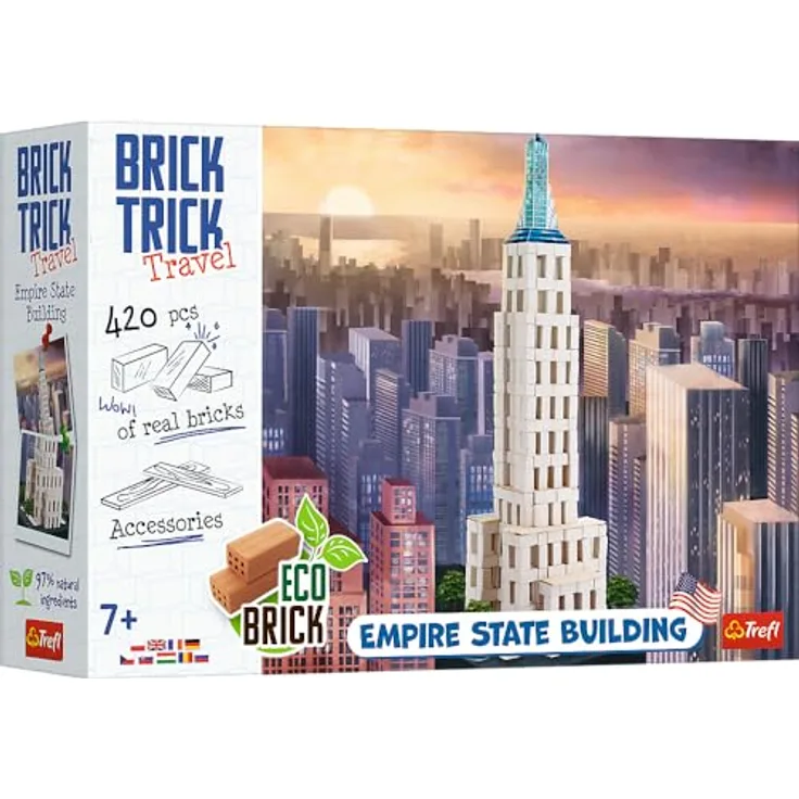 Trefl Brick Trick Travel: Empire State Building, Kreativ-Set mit 420 EKO Bausteinen, wiederverwendbar, für Kinder ab 7 Jahren