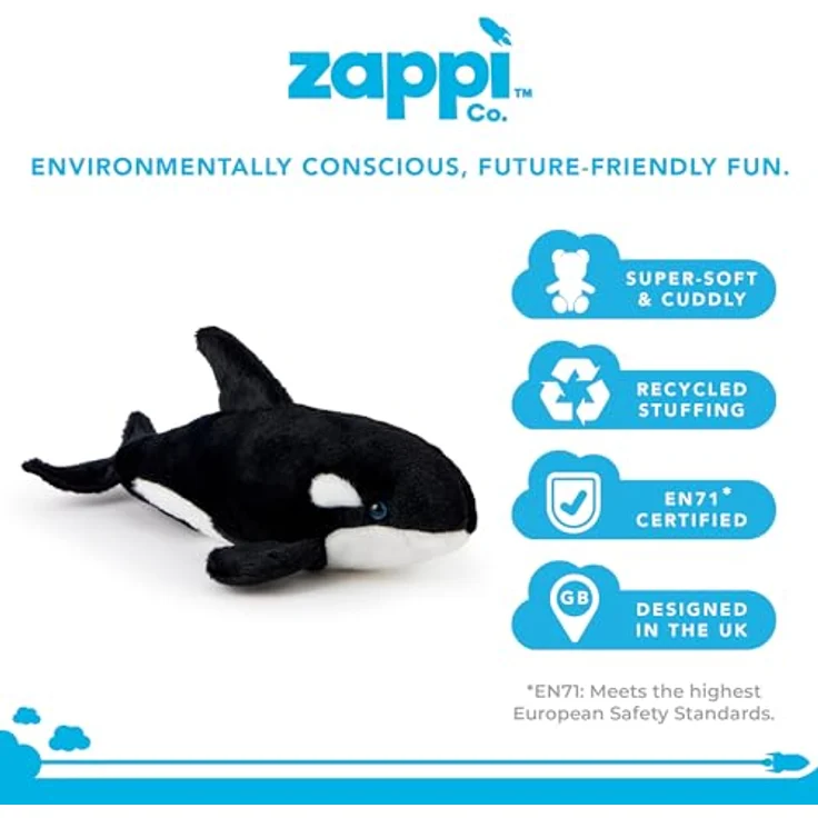 Zappi Co Orca Whate Plüschtier, weich gefülltes Kuscheltier für Kinder, 20-22 cm, grau, ideal zum Kuscheln und Rollenspiel – Bild 2