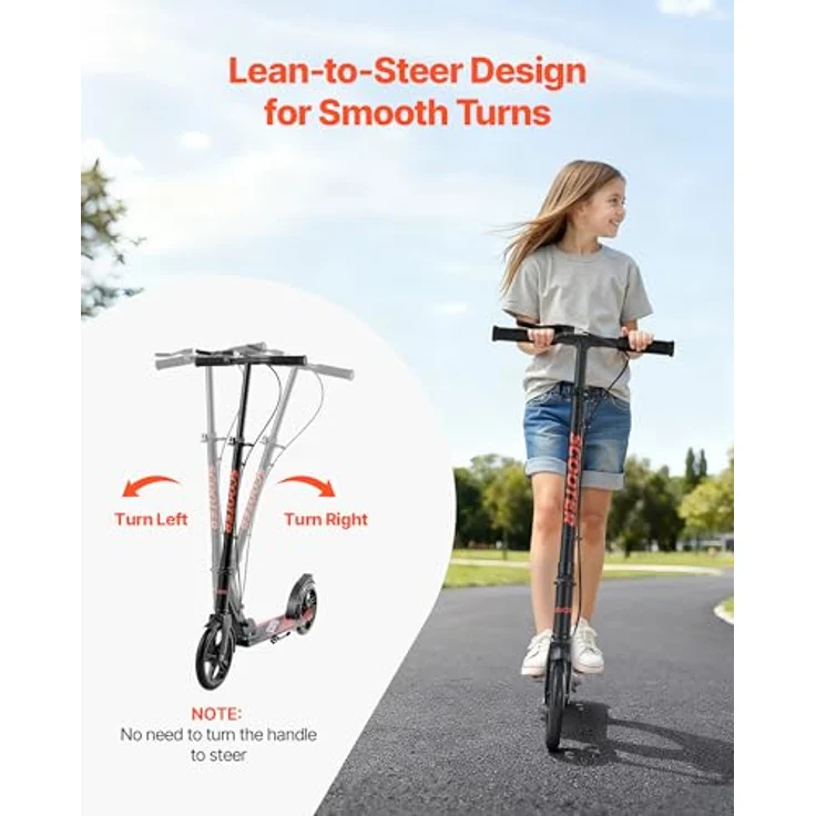 VEVOR Kinder Scooter (2 Räder) mit höhenverstellbarem Lenker, rutschfestem Deck & Handbremse, faltbar bis 100 kg, Schwarz – Bild 4