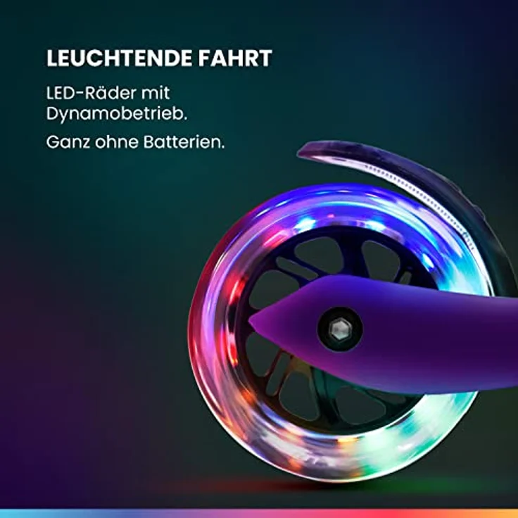 fun pro Two Roller Kinder, faltbarer Premium Tretroller mit LED-Rädern, höhenverstellbar, für 5-9 Jahre, bis 80 kg, Händler aus Hamburg – Bild 3