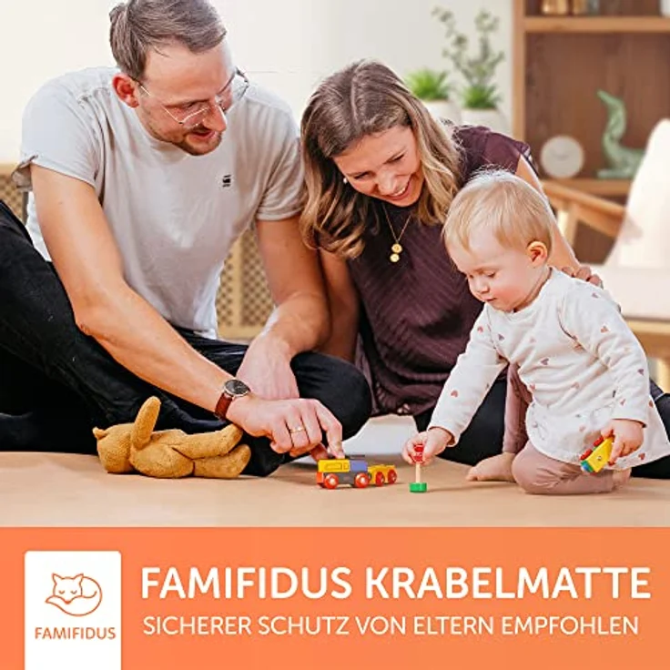 Famifidus Krabbelmatte Baby schadstofffrei - Kinder Spielmatte aus Kork & Naturkautschuk - 120 x 120 cm - Bodenmatte mit 4,5mm Stärke ideal als Spielunterlage, Spiel und Krabbelunterlage – Bild 7