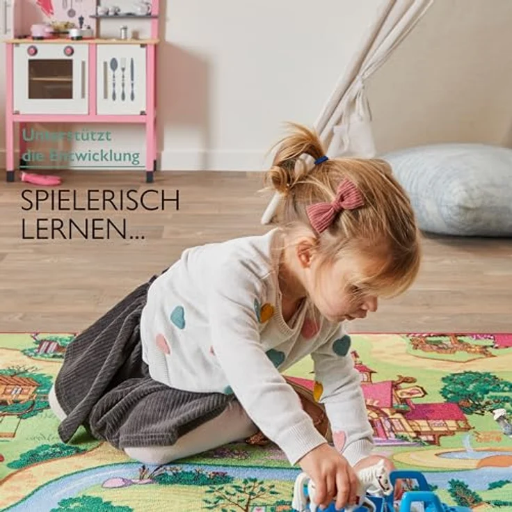 Carpet Studio Teppich Kinderzimmer Candy Town 95x200cm, Antirutschspielteppich für Baby- und Spielzimmer, 30°C waschbar, 100% Polyamid – Bild 4