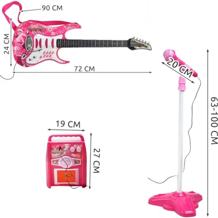 ISO TRADE Spielzeug-Musikinstrument Rosa E-Gitarre mit Mikrofonständer und Verstärker, MP3-Eingang, blinkende Lichter und Lautstärkeregelung, Spar-Set 1-tlg. – Bild 2