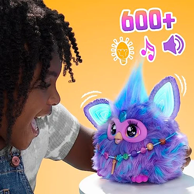 Furby Violett, interaktives Plüschspielzeug mit Sprachaktivierung, über 600 Reaktionen, italienische Version – Bild 5