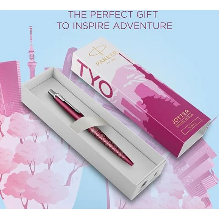 Parker Pen JOTTER Tokyo, Kugelschreiber mit metallic-rosa Schaft, Strichstärke: M, blaue Strichfarbe, Edelstahlclip, in Geschenkbox – Bild 8