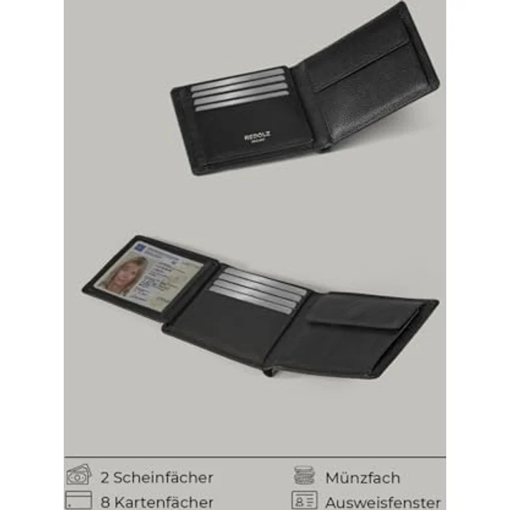 Redolz Leather Essentials Geldbörse RFID Leder 12 cm ausklappbar black – Bild 3