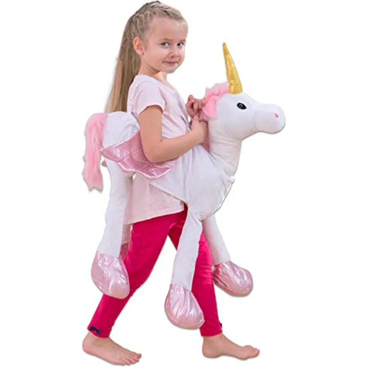 Betzold Einhorn Schlüpfkostüm für Kinder, weiches Plüschkostüm mit pinken Hufen und goldenem Horn, geeignet für 3-9 Jahre