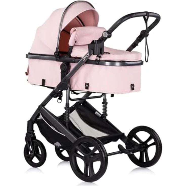 Chipolino Kinderwagen 2 in 1 Amore Getränkehalter Wickeltasche Fußabdeckung Korb, Farbe: pink – Bild 2