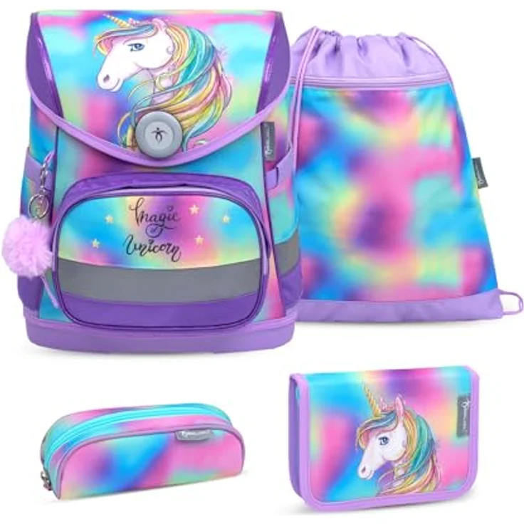 Belmil 405-41 Schulranzen Set (Rainbow Color 2), 4-teilig mit Brustgurt und Magnetverschluss, geeignet für die 1. bis 4. Klasse – Bild 1