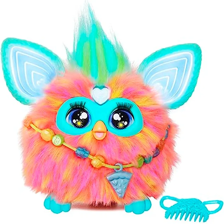 Furby Koralle, interaktives Plüschspielzeug mit 5 Modi, über 600 Reaktionen und personalisierbarem Zubehör, italienische Version