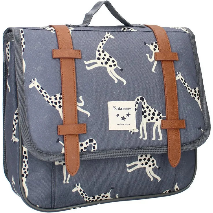 Kidzroom Schulranzen Giraffen, nachhaltiger Rucksack aus 100% recyceltem Polyester, blau, 7 Liter, verstellbare Schultergurte
