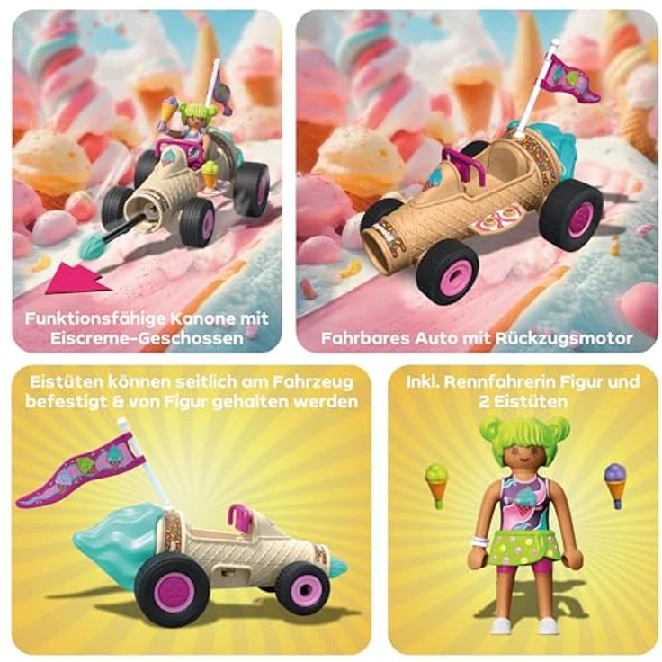 PLAYMOBIL Fun Stars Racing Ice Cream Cone, Spielzeugauto mit Rückzugmotor und Eis-Kanone, für Kinder ab 4 Jahren, Geschenkidee, 71717 – Bild 4