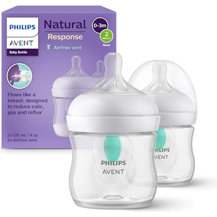 Philips Avent Babyflaschen Natural Response – 2x Babyflaschen mit AirFree Ventil, 125 ml, BPA-frei, für Neugeborene ab 0 Monaten (Modell SCY670/02) – Bild 2