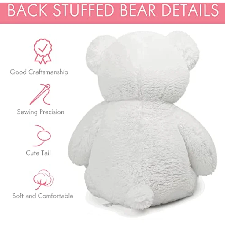 LotFancy Teddybär Kuscheltier, 50 cm Mittelgroßes Plüschtier in Weiß mit extra weichem Fell und langlebigen Sicherheitsmerkmalen – Bild 3