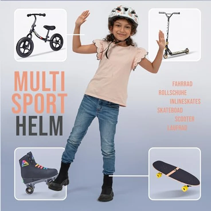 Apollo Kinder Fahrradhelm, Multisport Helm für Mädchen & Jungen, verstellbar ab 3 Jahre, Reflektor & Belüftung, Größen S-M, trendige Farben – Bild 4