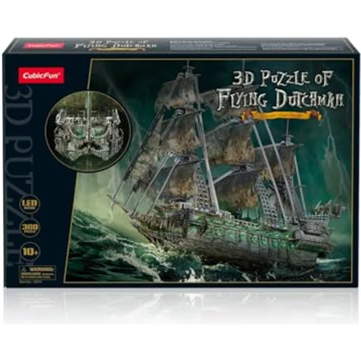CubicFun 660527 Flying Dutchman LED, 3D Puzzle mit 360 Teilen, leuchtendes Piratenschiff, Modellbausatz ab 10 Jahren