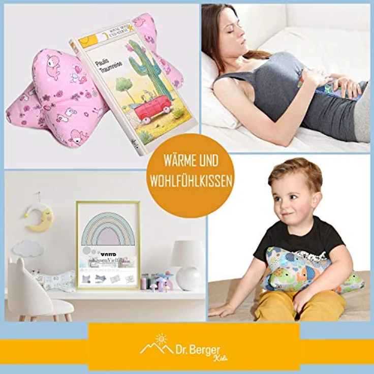 Dr. Berger Kinderkissen Set Paul, ergonomisches Lesekissen und Nackenkissen mit Bio-Lavendel und Kirschkernkissen, 100% Baumwolle, grün – Bild 5