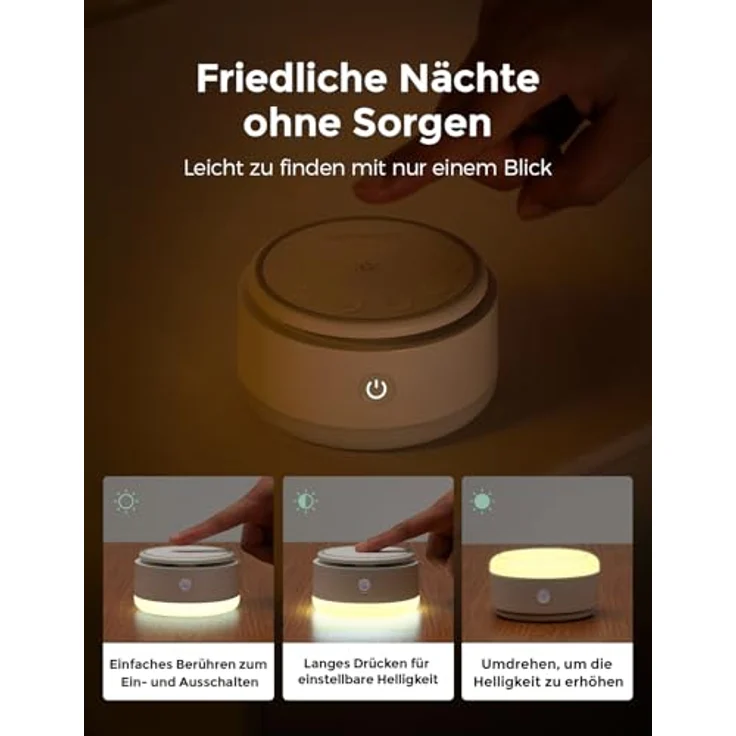 Momcozy Geräuschmaschine für Babys, Tragbare Einschlafhilfe mit 20 beruhigenden Geräuschen, Touch-Licht und Timer, Gelb – Bild 3