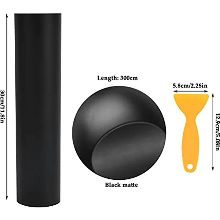 NAAutofolie Vinyl Folie mit Kunststoffschabern, 300cm Vinyl Selbstklebend Matte Schwarz Vinyl-Autofolie Autoaufkleber, Blasenfrei Lackschutzfolien für Auto und Motorrad DIY Laptops (Schwarz) – Bild 2