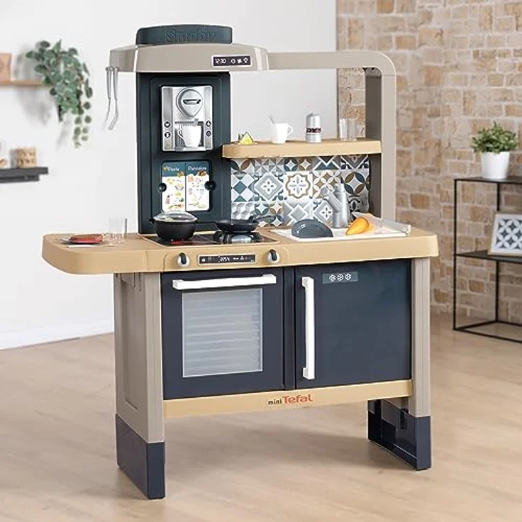 Smoby Tefal Evo Küche, mitwachsende Kinderküche mit Spüle, Herd, Essecke, Wasserhahn und magischer Pancake-Pfanne, viel Zubehör, höhenverstellbar von 50 auf 58 cm – Bild 2
