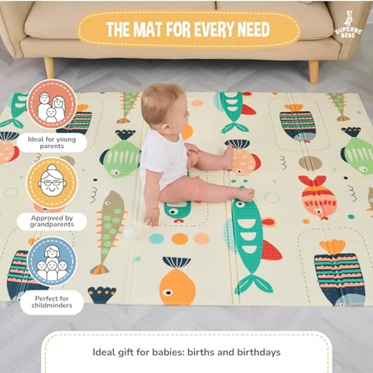 SUPERBE BEBE Krabbelmatte Faltbar, Spielmatte 120x180x1cm, Ökologisch & Schadstofffrei, Wasserfest, Antirutsch, Umkehrbar, Pädagogisch, Multifunktional – Bild 4
