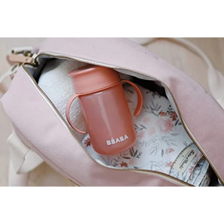 BÉABA, 360°-Lernbecher mit Anti-Tropf-Scheibe, patentiertes Anti-Auslauf-System, ab 12 Monaten, abnehmbare Griffe, mit hygienischem Deckel, solide und leicht, 340 ml, Rosa – Bild 4