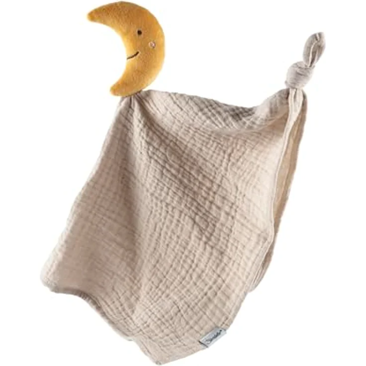 Sterntaler® Schmusetuch Mond, Baby Kuscheltuch aus hautsympathischem Musselin, flauschiger Mond, Knotendetails – Bild 3