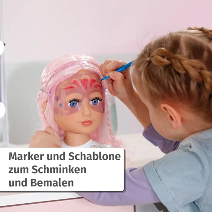 Baby Born Frisierkopf Stylingkopf Kreativ, mit Zubehör und langem rosa Haar – Bild 5