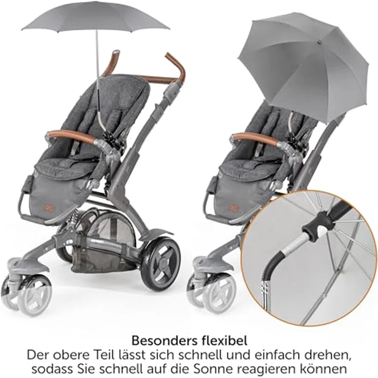Zamboo Universal Sonnenschirm UV 50+ für Kinderwagen & Buggy | flexibler Sonnenschutz mit 73 cm Durchmesser, Grau – Bild 3