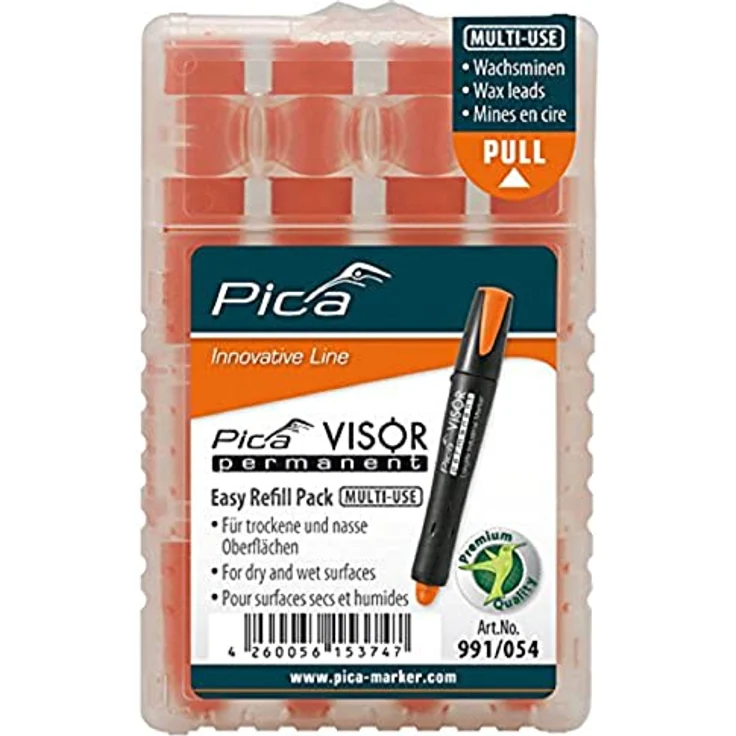 Pica 991/054 Permanent Marker Minen/Ersatzminen | wasserfest, wirtschaftlich, für diverse Materialien geeignet | Farbe: orange, Durchmesser: 10 mm, Länge: 85 mm, – Bild 1