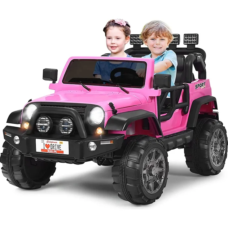 Dreamade 12V Elektroauto für Kinder, 2 Sitzer Kinderfahrzeug mit 2,4 Ghz Fernbedienung & LED-Licht & Musik & USB, Rosa