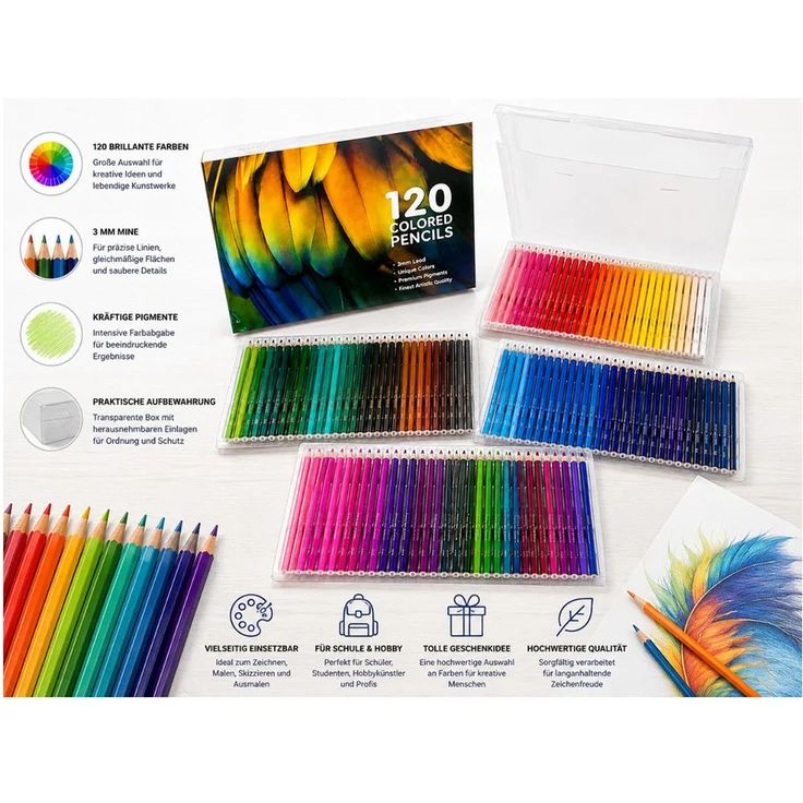 R2 Invest Buntstift Set 120 Farben mit Aufbewahrungsbox, 120-tlg для Zeichnen und Malen