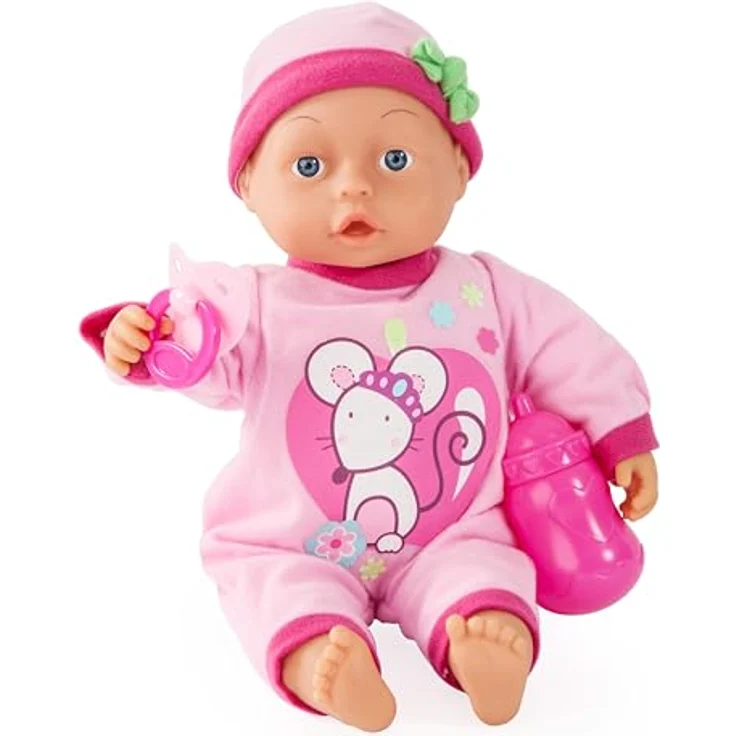 Bayer Babypuppe First Words Baby, 33 cm Weichkörperpuppe mit 24 Babysounds, inkl. Batterien – Bild 2